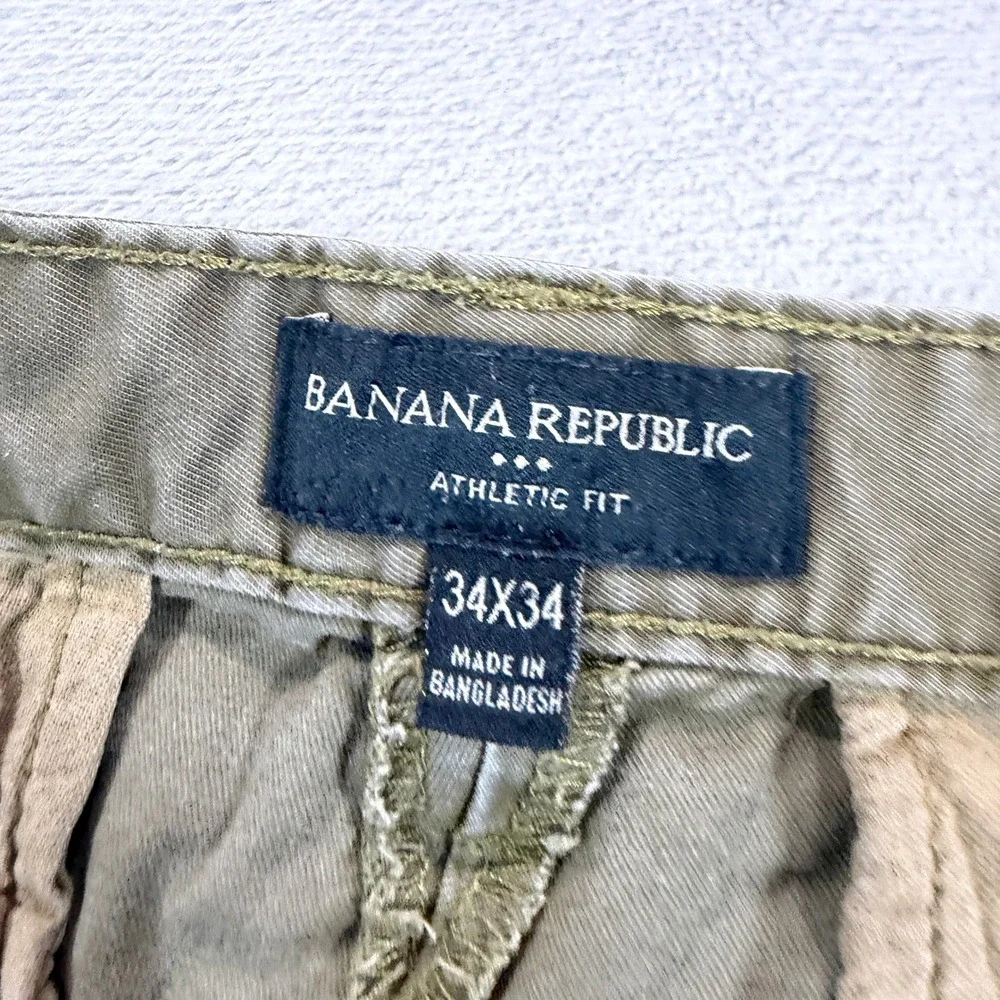 Banana Republic Mens 34x34 Athletic Fit Chino Pants Dark Khaki Cotton Stretch
